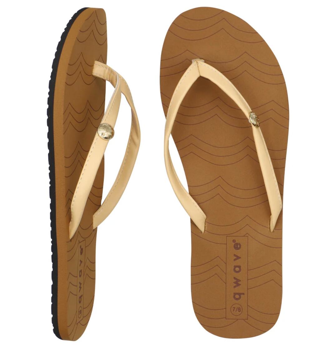 Womens Size 6 Vanilla Cream Slim Straps Gold Stud Wave Grip Textured Sole Thong